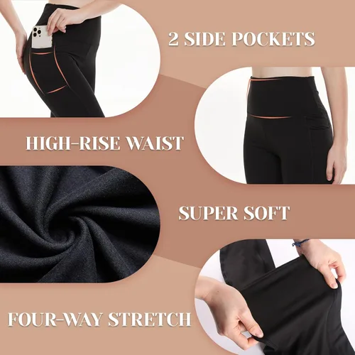 Miniatura 4 de QGGQDD Paquete de 3 leggings negros de cintura alta para mujer, leggings deportivos suaves para entrenamiento, yoga