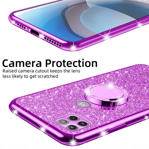 Miniatura 3 de nancheng Funda de teléfono con purpurina para Motorola Moto One 5G Ace (One 5G UW Ace) funda de TPU suave con anillo giratorio de 360°, funda