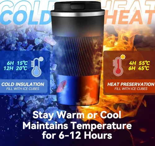 Miniatura 6 de Taza de Café de Viaje de 12 OZ, Taza de Café Aislada con Tapa a Prueba de Derrames y Fugas, Vaso Portátil de Acero Inoxidable Reutilizable para Agua