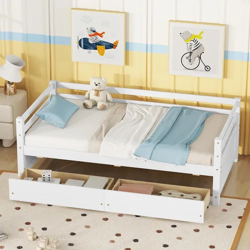 Miniatura 9 de Bellemave Cama infantil de tamaño individual con 2 cajones de almacenamiento, cama individual de madera con almacenamiento, marcos de cama