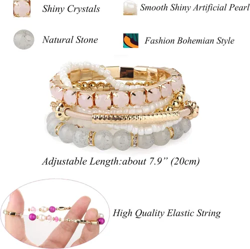 Miniatura 3 de LOYALLOOK Juego de 6 pulseras de cuentas apilables bohemias para mujer pulseras elásticas estilo bohemio elásticas de varias capas