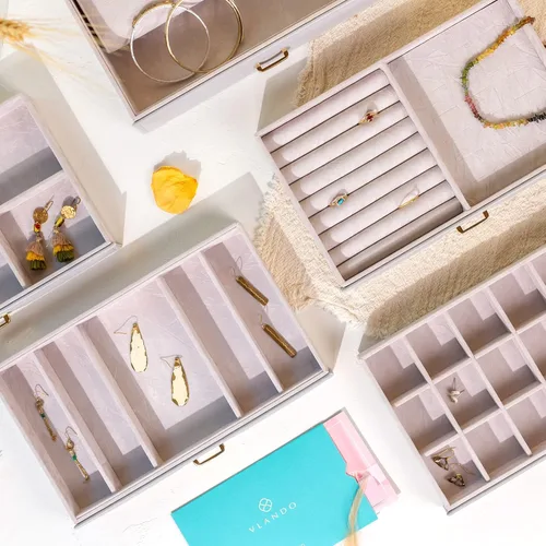 Miniatura 6 de Vlando Enormes cajas de joyería de 6 niveles, aretes de cuero, anillos, collar, organizador de relojes, caja para mujeres, niñas, hombres, armarios