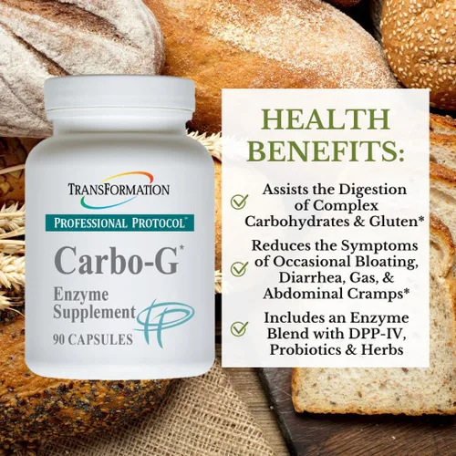 TRANSFORMATION THE GENESIS OF GOOD HEALTH Enzimas Carbo-G Fórmula de mezcla de enzimas de alta potencia Suplemento con probióticos y hierbas para