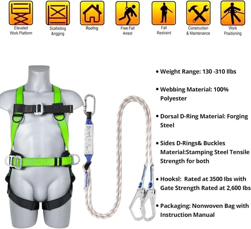 Miniatura 2 de TT TRSMIMA Safety Harness Fall Protection Kit - Full Body Roofing harnesses with Shock Absorbing Lanyard Upgrade Paded