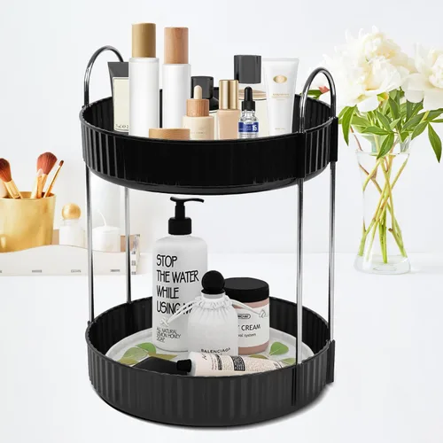 Miniatura 9 de Organizador de Maquillaje Giratorio de Encimera de 2 Niveles Bandejas Lazy Susan Transparente Almacenamiento de Cuidado de la Piel y Perfume