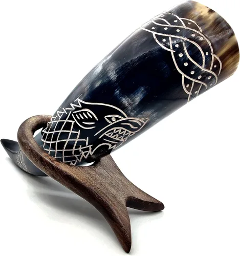 Miniatura 14 de Viking Beber - Taza corta con funda de cuero auténtica y segura para alimentos, sin fugas, taza de cerveza nórdica con capacidad de 8 a 10 onzas