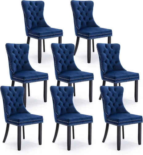 Miniatura 87 de Juego de 4 sillas de comedor de terciopelo, sillas de comedor tapizadas con ribete de cabeza de clavo y patas de madera maciza para cocina