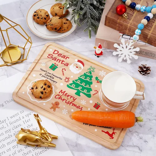 Miniatura 5 de AnyDesign Plato de madera de Papá Noel – Bandeja rectangular para leche y galletas de Nochebuena para suministros de decoración de Navidad