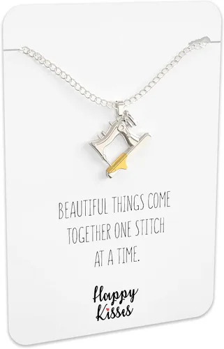 Miniatura 5 de Happy Kisses Collar con dijes de costura, regalos para colchas y alcantarillas, tarjeta de regalo con mensaje "Beautiful Things Come Together One