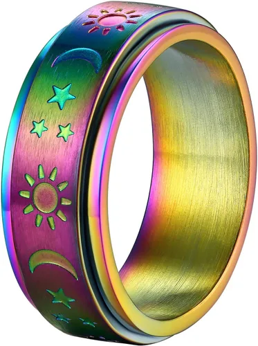 Miniatura 17 de Supcare Anillo giratorio para hombre y mujer, diseño nórdico/celta/luna, estrella, anillo giratorio con nombre personalizado, regalos para Navidad