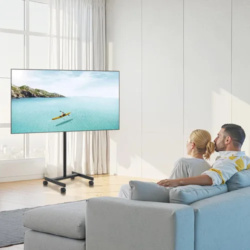 Miniatura 8 de VEVOR - Soporte de TV con ruedas, carrito de TV móvil para pantallas de 17 a 55 pulgadas, de retrato a paisaje, soporte de TV portátil con ruedas