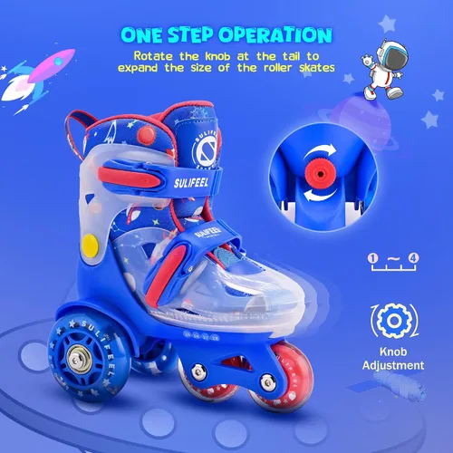Miniatura 3 de SULIFEEL Patines de Ruedas Ajustables para Niñas Niños Infantiles, Ruedas Divertidas Iluminadas con Luz Flash de Tipo Equilibrio de Tres Puntos Azul