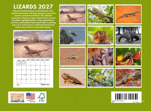 Miniatura 2 de Calendario mensual de pared 2025 de lagarto, 12 meses, fabricado en Estados Unidos Lizards