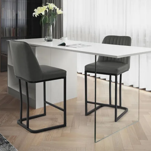 Miniatura 11 de LSSPAID Juego de 2 taburetes de bar de altura de mostrador, sillas de bar tapizadas modernas de poliuretano con respaldo y reposapiés, patas