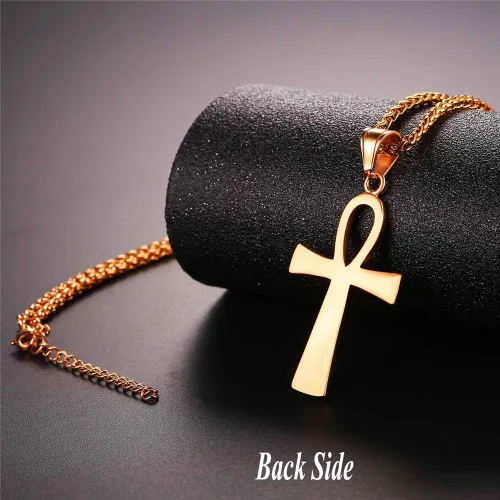 Miniatura 5 de U7 Ankh Necklace for Men Women Stainless Steel Black Color Egyptian Jewelry Ankh Cross Pendant, Africa Necklaces with Chain 22