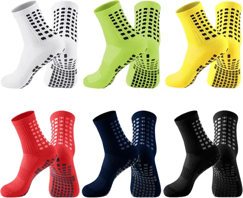 Elfcool Calcetines de fútbol con agarre, 6 pares de almohadillas antideslizantes de agarre atlético calcetines de fútbol para hombres y mujeres