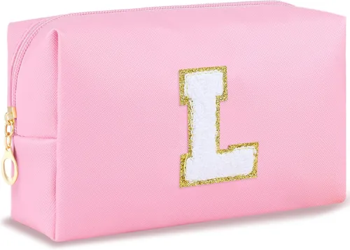 Miniatura 125 de URSKYTOUS Regalos para niñas, bolsa de maquillaje con inicial, bolsa de cosméticos personalizada con cremallera, bonita bolsa de aseo de viaje, Azul