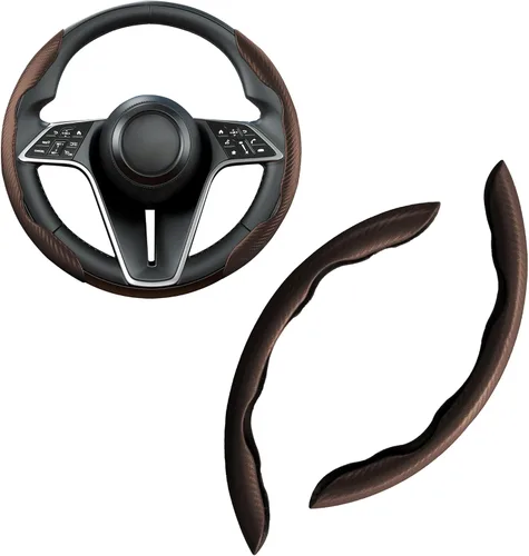 Miniatura 16 de Funda de volante de fibra de carbono, juego de 2 piezas con diseño de mariposa segmentado de agarre antideslizante y cómodo, fácil instalación