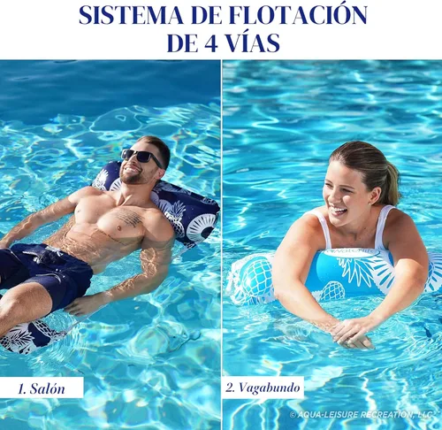Miniatura 3 de Waterlife - Hamaca de piscina 4 en 1, paquete de 2, flotador inflable para silla de piscina, silla de montar y tumbona, azul marino y azul claro