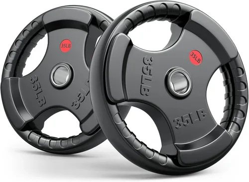 Miniatura 16 de GIKPAL Discos de peso de goma de agarre olímpico de 2 pulgadas para entrenamiento de fuerza, levantamiento de pesas en el hogar y el gimnasio, juego