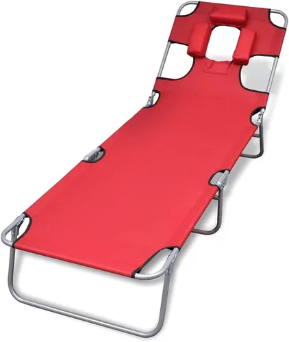 Miniatura 8 de Sillas de playa ligeras para adultos, tumbona plegable con cojín para la cabeza, acero recubierto de polvo, negro, sillón reclinable de campamento