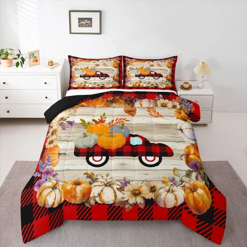 Miniatura 29 de Juego de edredón de calabaza para niños, con estampado de calabaza, estilo Halloween, juego de ropa de cama para niños, juego de ropa de cama