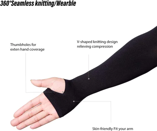 Miniatura 2 de QXURkut Mangas de brazo para mujeres y hombres, 5 pares de mangas de compresión deportivas con protección UV UPF50 para cubrir brazos, agujero