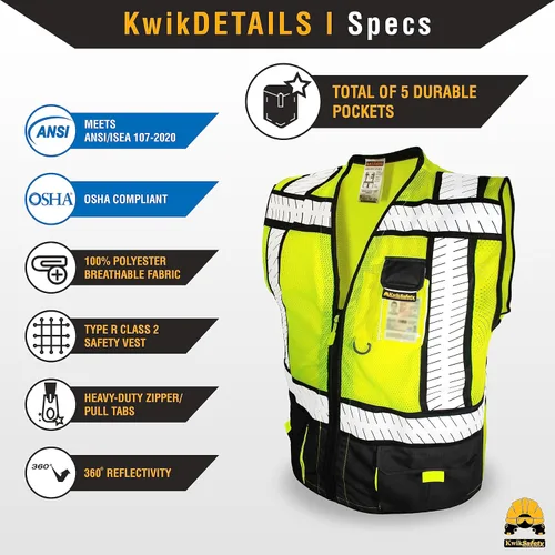 Miniatura 5 de KwikSafety - Chaleco de seguridad SHERIFF & SPECIALIST [Bolsillos de uso múltiple] Chaleco reflectante Clase 2 ANSI OSHA para hombres