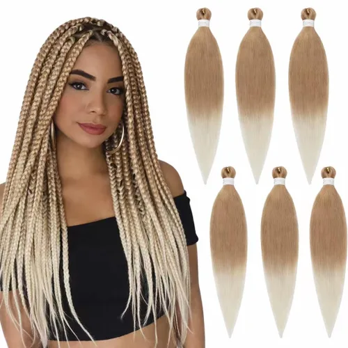 Miniatura 29 de Cabello trenzado preestirado, cabello trenzado degradado de 24 pulgadas, 6 paquetes de ajuste de agua caliente, cabello sintético Yaki profesional