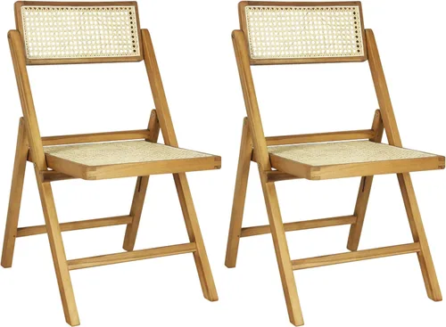 Miniatura 8 de JONATHAN Y Theo FLD1000C-SET2 - Juego de 2 sillas plegables de madera de teca y ratán para comedor y sala de estar, asientos portátiles sin brazos