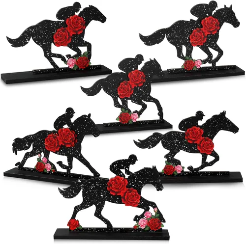 Miniatura 8 de Geetery 6 piezas de decoración Derby de caballos, centros de mesa de carreras de caballos, decoración de bandeja escalonada Derby de madera, juego