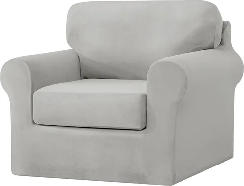 Miniatura 55 de UNBBRRL Fundas de sofá de 3 piezas para sofá, funda de terciopelo elástico para sillón con 1 funda de cojín de asiento y 1 funda de respaldo