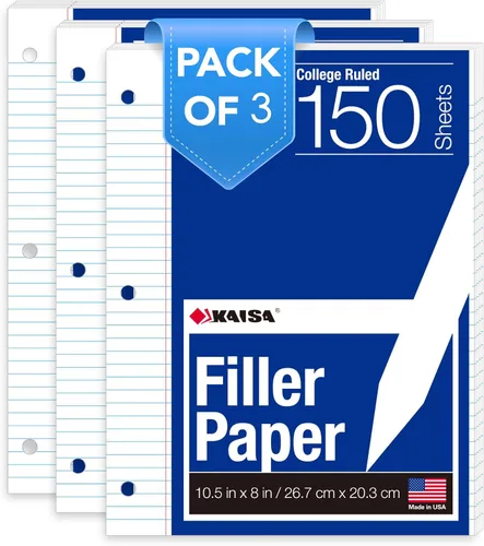 Miniatura 8 de KAISA Papel para cuaderno de hojas sueltas, rayas universitarias, 300 hojas por papel rayado, 8 x 10.5 pulgadas, 3 agujeros perforados para carpeta