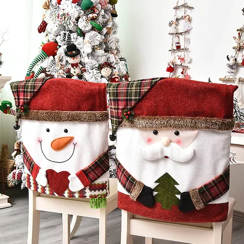 Miniatura 3 de DULRLLY Juego de 4 fundas para sillas de Navidad, diseño de muñeco de nieve, Papá Noel, alce, diseño de dibujos animados, para sillas de cocina, 4