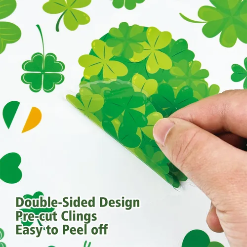 Miniatura 3 de AOWDIAO Calcomanías reutilizables de doble cara para ventana, duendes, tréboles, gnomos, monedas, decoración irlandesa festiva para ventanas