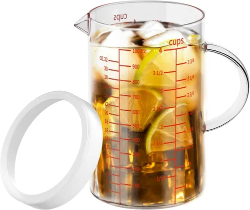 Miniatura 13 de 77L Vaso medidor de vidrio, 1 1/4 taza/10.1 fl oz, taza medidora con mango y boquilla en forma de V, vaso de vidrio con tres escalas (OZ, taza, ML)