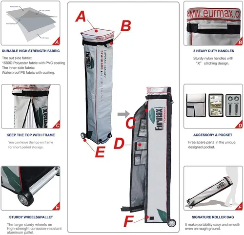 Miniatura 4 de Toldo Eurmax comercial de 3 m x 3 m, carpa para armar, toldos para fiestas en exteriores con 4 paredes laterales desmontables, con cierres, y bolsa