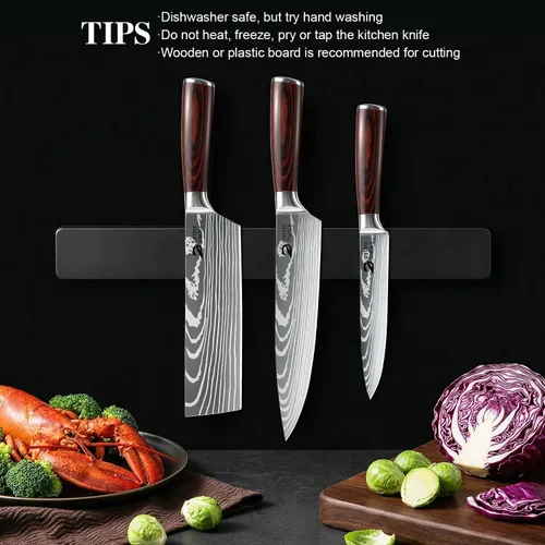 Miniatura 8 de Dfito Juego de cuchillos de cocina, 3 piezas de acero inoxidable de alto carbono con mango de madera de Pakkawood roja, juegos de cuchillos de chef