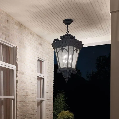 Miniatura 2 de Kichler Tournai - Lámpara colgante de 123 pulgadas para exteriores, 8 luces, con cristal transparente semillado, color negro texturizado Negro