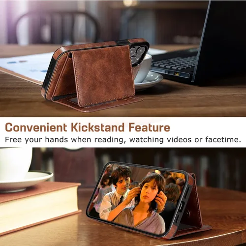 Miniatura 6 de LOHASIC Funda tipo cartera para iPhone 13 Pro Max, funda de cuero de primera calidad compatible con cargador seguro Mag, cartera magnética