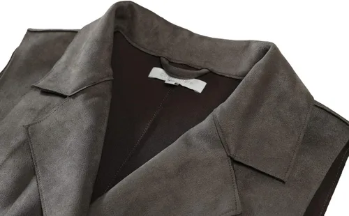 Miniatura 4 de Charis Allure Chaleco largo de gamuza sin mangas para mujer, con solapa y parte delantera abierta