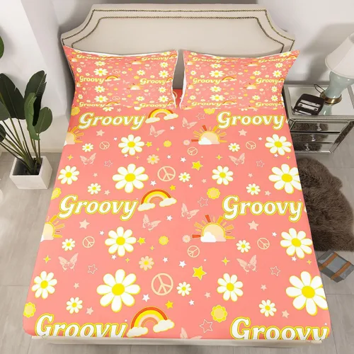 Miniatura 2 de Erosebridal Groovy - Sábana bajera ajustable de flores, tamaño individual, de los años 70S, 80S, 90S, 90S, vintage, floral, para niñas, mujeres