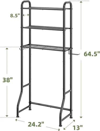 Miniatura 7 de Simple Trending Over The Toilet Storage Rack, Metal 3 Tier Bathroom Organizer Shelf with Paper Holder and 3 Hooks, Freestanding Shelf Space Saver