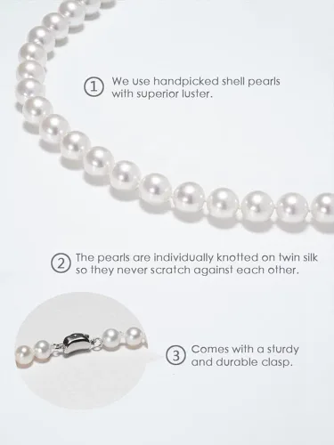 Miniatura 2 de HUWODY Pearl Necklace Round White Simulated Shell Pearl Necklace Strand 16"-24