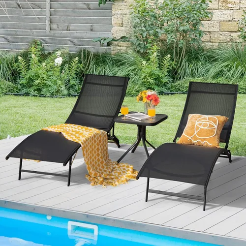 Miniatura 8 de Giantex Juego de 2 tumbonas para exteriores, sillas plegables de piscina con respaldo ajustable de 5 posiciones, tela de secado rápido, tumbona
