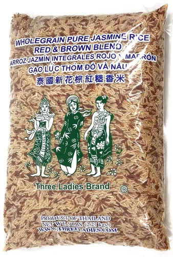 Mezcla de arroz de jazmín puro de grano entero Three Ladies Brand de 5 libras (una bolsa)