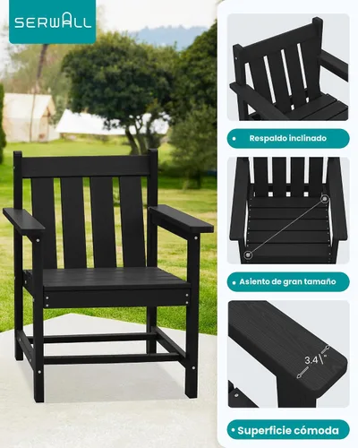 Miniatura 4 de SERWALL - Juego de muebles de patio bistró de 3 piezas, juego de sillas Adirondack para todo clima con mesa auxiliar, juego de muebles de patio al