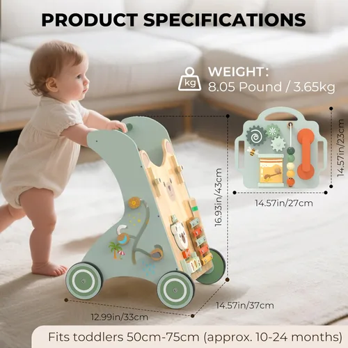 Miniatura 5 de WOODMAM Andador de madera para bebé, Andador de bebé ajustable para empujar para niños de 1 año, Andador Montessori 10 en 1 para niños y niñas