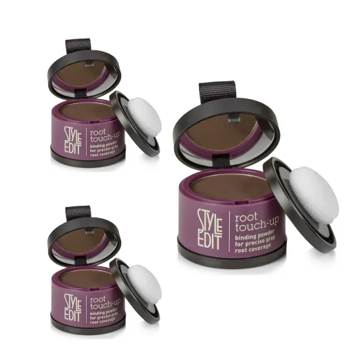 Miniatura 23 de Style Edit Polvo de retoque de raíz para cabello marrón claro Color de cabello para cubrir canas y raíces Polvo de línea capilar con infusión