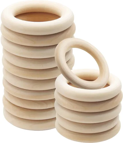 Miniatura 9 de Uenhoy 15 anillos de madera natural de 1.57 pulgadas, anillos de madera sin terminar para manualidades, anillos de macramé, fabricación de joyas